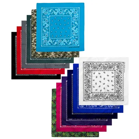 12-Pack 100% Cotton Western Bandanas, 22x22 in Large Unisex Paisley Cowboy Headwear, Multi-Purpose Square Scarf for Face Mask, Headband, Headwrap (Men, Women), Western Bandana