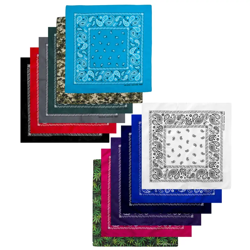 12-Pack 100% Cotton Western Bandanas, 22x22 in Large Unisex Paisley Cowboy Headwear, Multi-Purpose Square Scarf for Face Mask, Headband, Headwrap (Men, Women), Western Bandana
