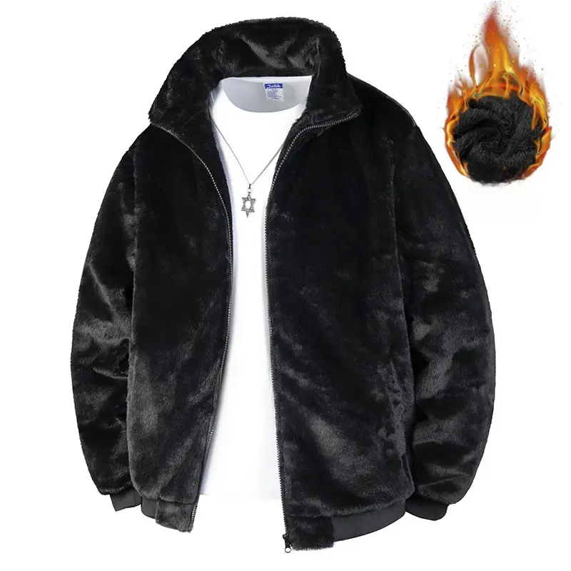 Men's Autumn Winter Stand Collar Fleece Jacket Casual Gradient Leopard Print Thickened Thermal Coat Ombre Color Outerwear