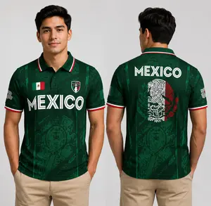 Mexico Soccer Polo Shirt, Sports Shirt, Short Sleeve, Fan Gear, Mexican Flag Print, Football Training, All Seasons, Athletic Style, Athletic Tops
