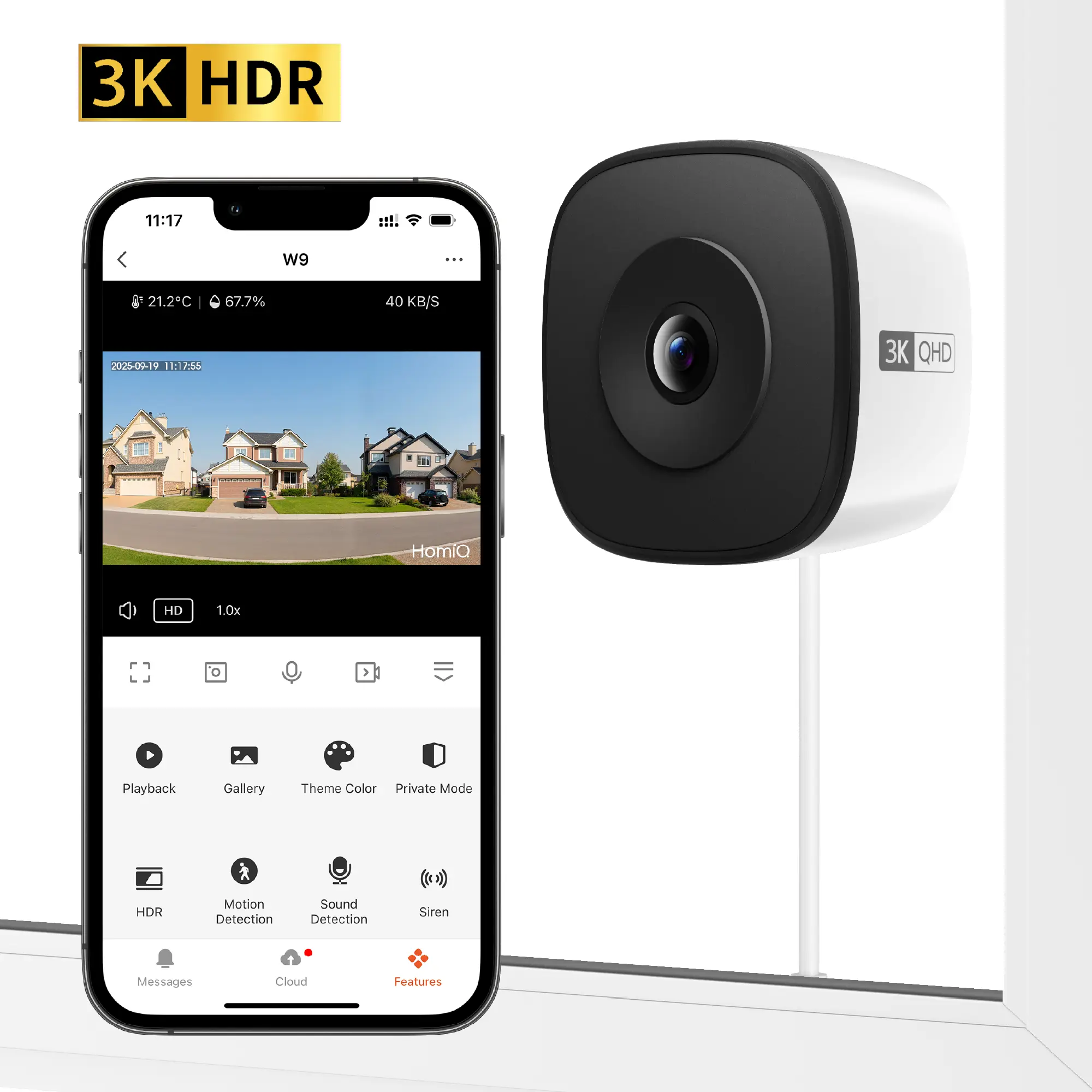 HomiQ Life Window Security Camera 5MP 3K, Indoor WiFi Cameras 2.4GHz/5GHz with Colorvue AI Color Night Vision, Motion & Person Detection with Auto-Focus , Easy Installation, 24/7 Recording Works with Alexa & Google Home