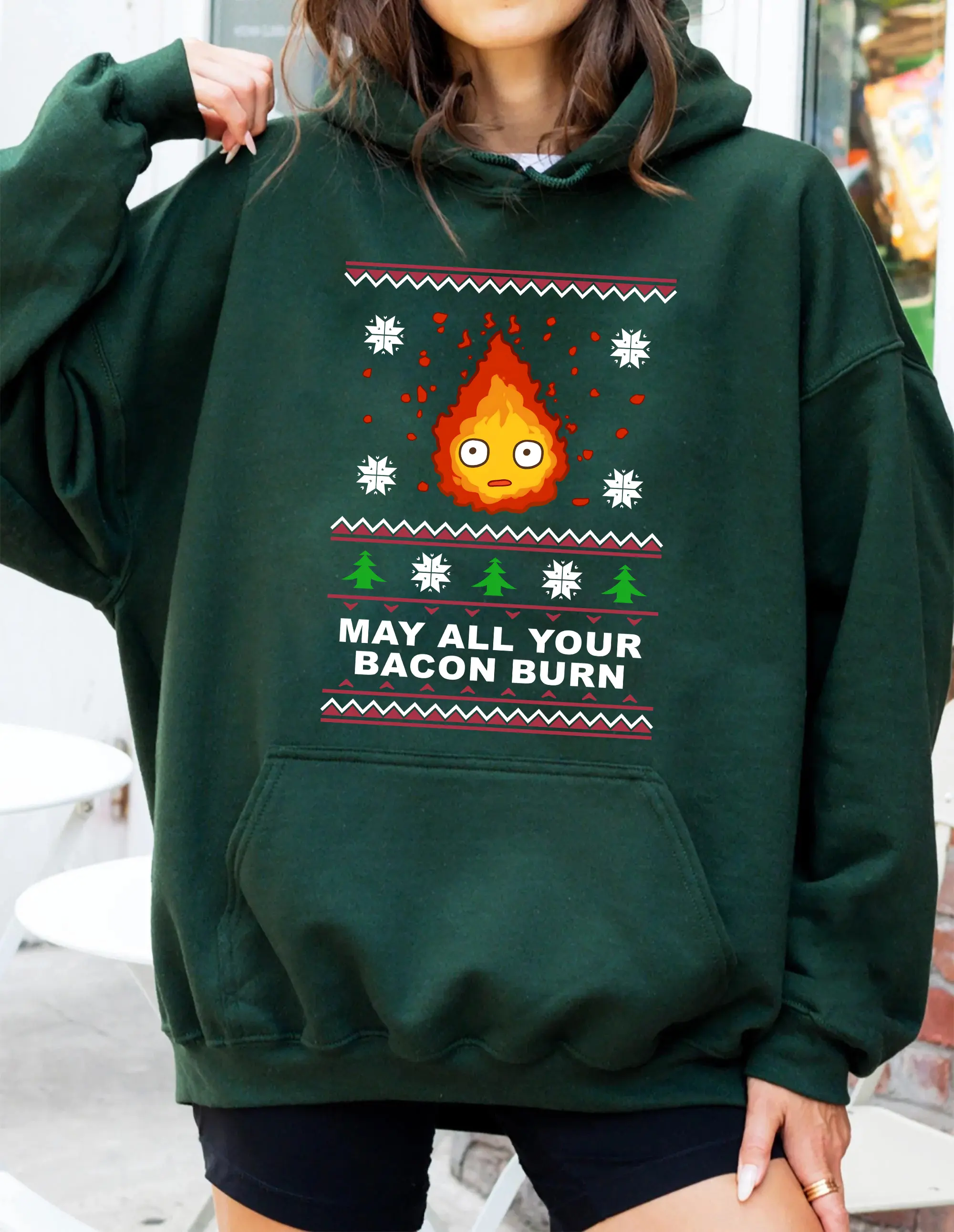 Calcifer Christmas Hoodie, Anime Christmas, Calcifer May All Your Bacon Burn Howl's Moving Castle T-Shirt, Sweatshirt, Hoodie, Studio Ghibli Gift Shirt, Y2K Shirt