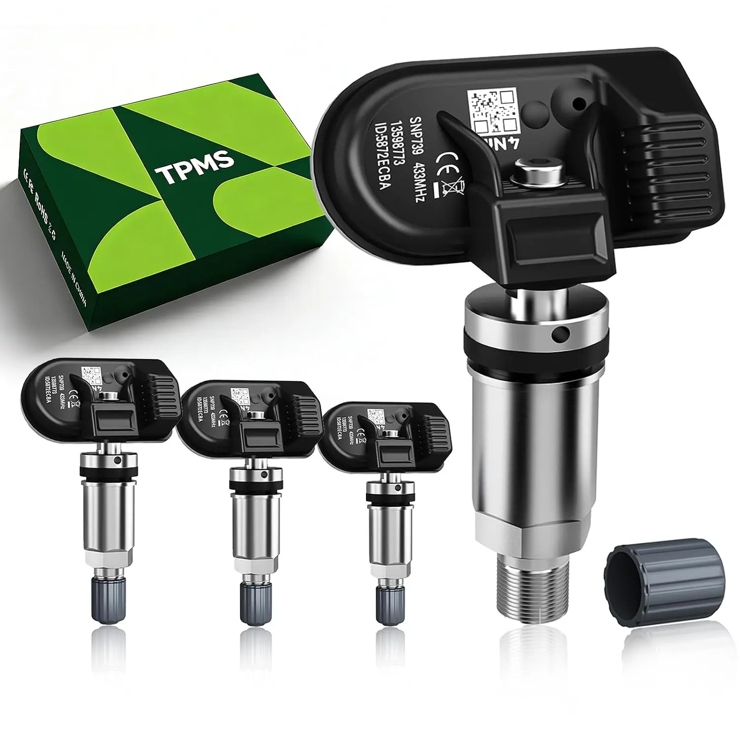 TPMS(Tire Pressure Sensor)433Mhz With Tahoe/Malibu/Cruze/Blazer/Camaro 4PCS | Pre-Programmed TPMS With Tahoe21-25|Cruze16-19|Malibu16-25|Blazer19-25|Camaro16-24|Traverse,Colorado,Suburban1500/OE13598773