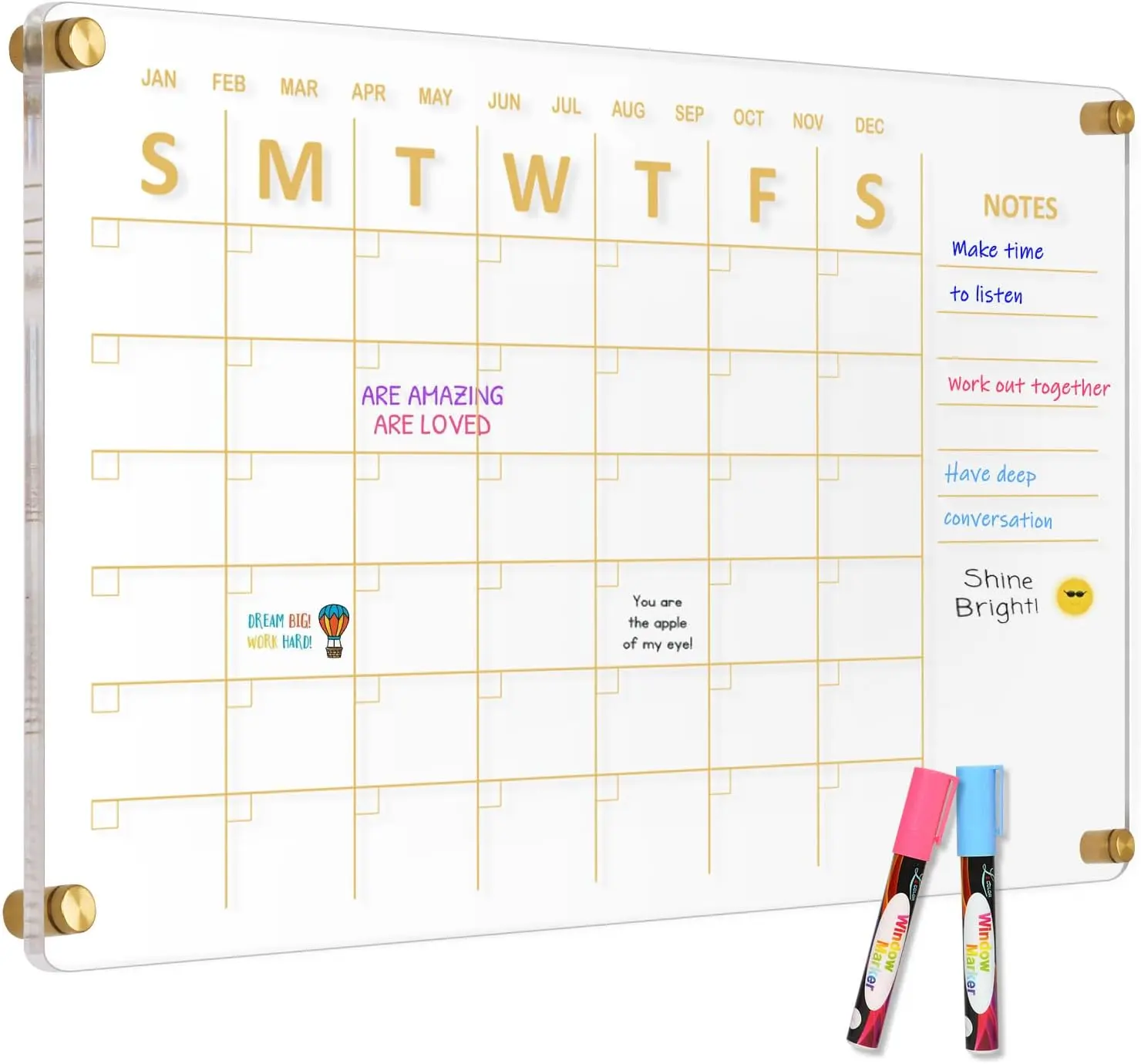 Acrylic Calendar for 16"*24" Wall Calendar Large Acrylic Board for Wall Clear Dry Erase Board Wall Mount Family Planner