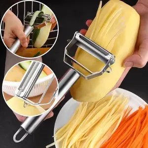 Stainless Steel Multi-Functional Kitchen Tool, Vegetable Cutter, Durable Vegetable Slicer, Sharp Blade for Peeling and Slicing Potatoes and Carrots, Ergonomic Handle for Comfortable Grip