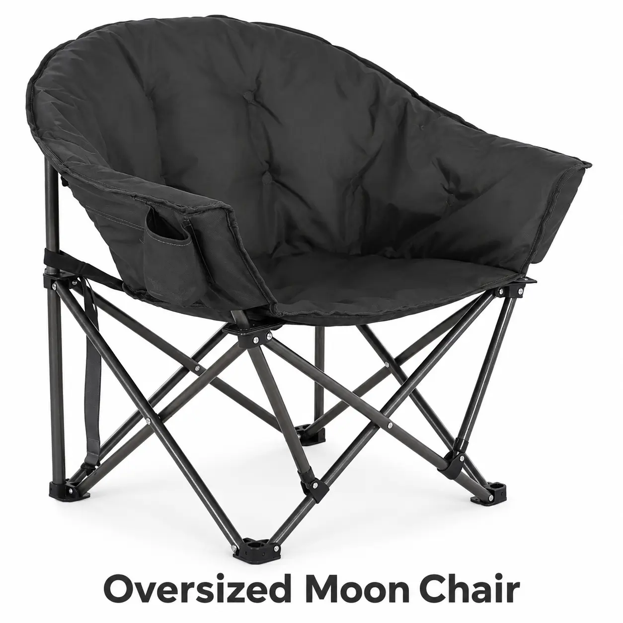 Oversized Folding Moon Chair, Thick Padded Saucer Camping Chair with Cup Holder and Carry Bag, Heavy Duty Portable Chair for Camping, Fishing, Lawn and Outdoor Use