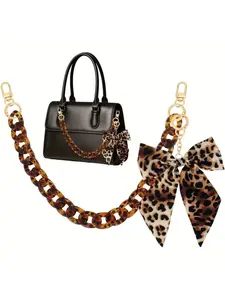 Leopard print bag chain strap with bow pendant keychain, acrylic bag chain, bag accessories, detachable bag chain strap, suitable for women's handbags, tote bags, shoulder bags and wallets, Leopard Bag Charm