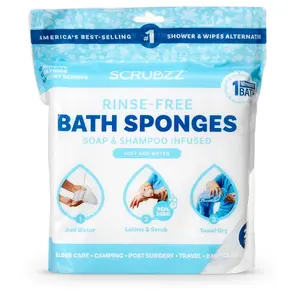 Scrubzz Disposable Rinse Free Bathing Wipes - 25 Pack - All-in-1 Single Use Shower Wipes, Simply Dampen, Lather, and Dry Without Shampoo or Rinsing