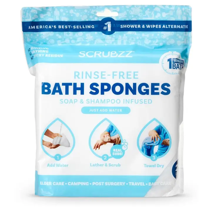 Scrubzz Disposable Rinse Free Bathing Wipes - 25 Pack - All-in-1 Single Use Shower Wipes, Simply Dampen, Lather, and Dry Without Shampoo or Rinsing