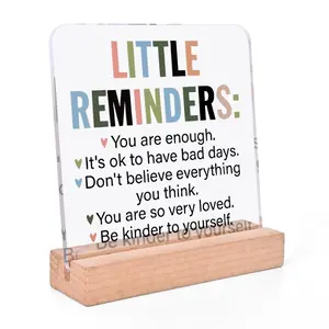 Little Reminders Acrylic Desktop Ornament with Wooden Stand, Creative Desktop Decoration, Office Desk Accessories, Home Decor