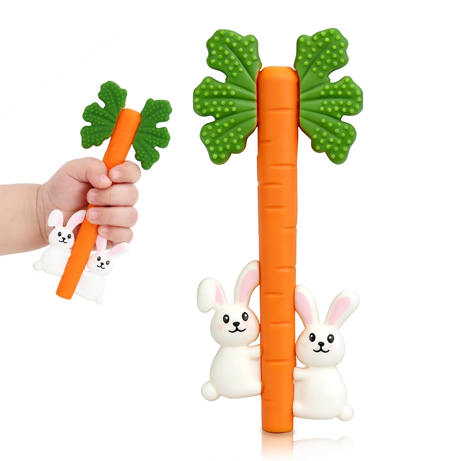 Baby Teething Toys Silicone Carrot Rabbit Hollow Teething Tubes - Sensory Chew Toys Over 3 Months - Baby Teether Straws for Teething Relief - BPA Free Infant Toys Baby Shower Gifts Baby Essentials