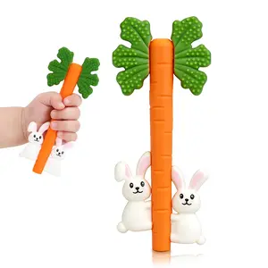 Baby Teething Toys Silicone Carrot Rabbit Hollow Teething Tubes - Sensory Chew Toys Over 3 Months - Baby Teether Straws for Teething Relief - BPA Free Infant Toys Baby Shower Gifts Baby Essentials