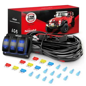 Nilight 16AWG Wire Harness LED Light BAR Rear Lights and LED POD Lights 6 Leads W/ 3 Gang Rocker Switch | 9 Fuses | 12 Spade Connectors