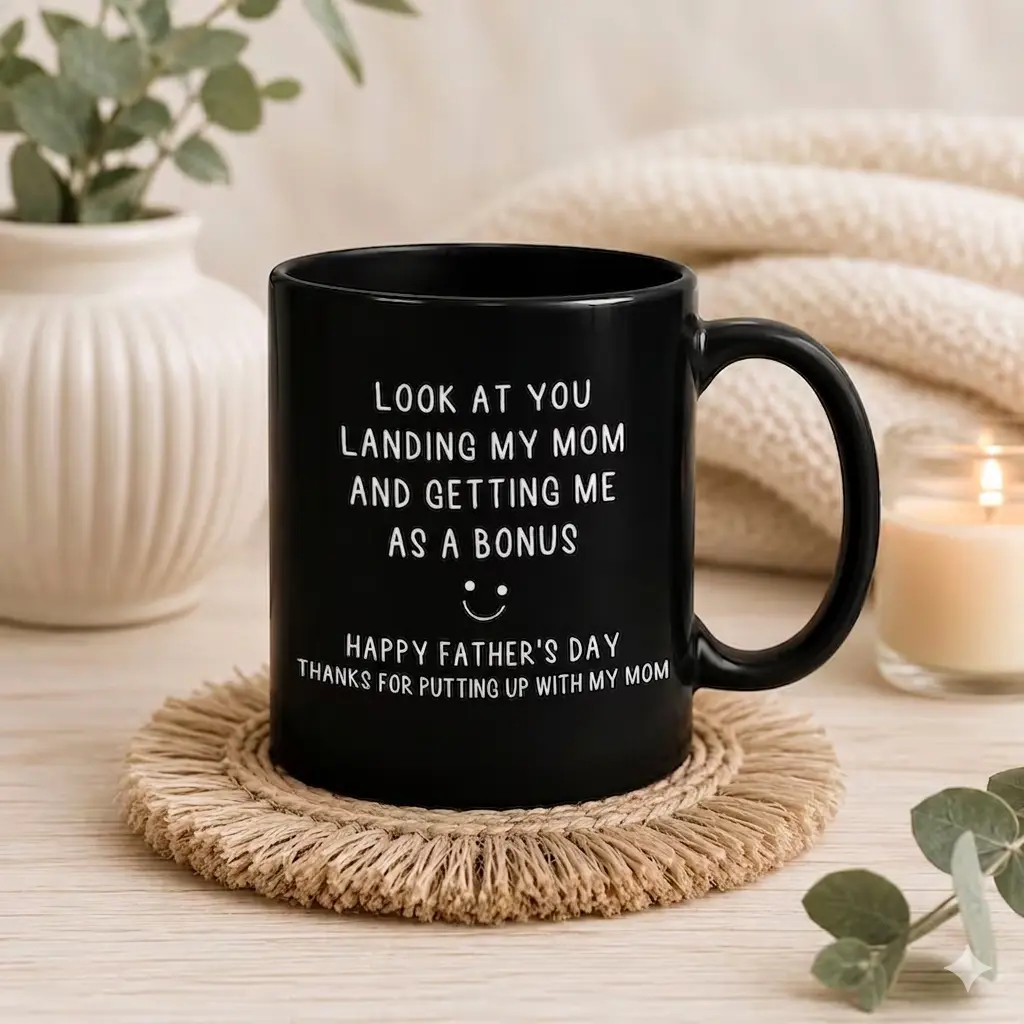 [SALE UP TO 50%] Funny Step Dad Mug, Look At You Landing My Mom And Getting Me As A Bonus Dad Mug, Father's Day Gift, Stepfather Idea