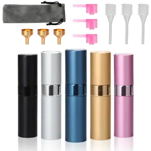 5 Pack Rotary Spray Perfume Atomizer – Glass Refillable Bottle with Pump Dispenser, Portable Travel Perfume Sprayer – Leakproof & Easy Fill