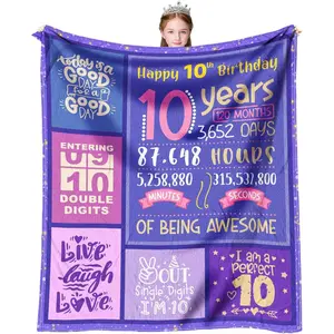 10 Year Old Girl Birthday Gifts, 10th Birthday Gift for Girls, Gifts for 10 Year Old Girl, Double Digits Bday Throw Blanket 60"x 50", Girls 10 Yr Old Gift Ideas, 10th Bday Decorations