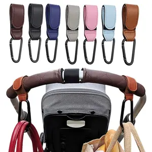 Adjustable PU Leather Baby Stroller Hooks, 1 or 2 Pack Diaper Bag Clip for Travel, Multi-Purpose Baby Gear Accessories for Boys and Girls