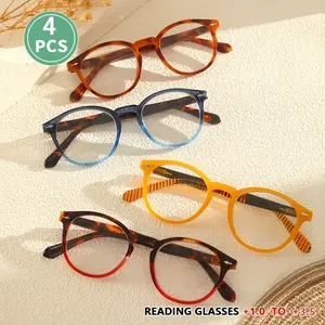 4 Pairs Women's Plastic Round Reading Glasses, Vintage Style, Elegant and Casual, Fashionable Presbyopia Eyeglasses, Classic Design