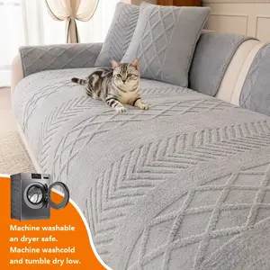 1pc Sofa Cover, Dustproof Sofa Slipcover, Luxurious Plush Pure Color Design, Pet Friendly, Anti-Slip Protection, Home Decor for Bedroom, Office, Living Room