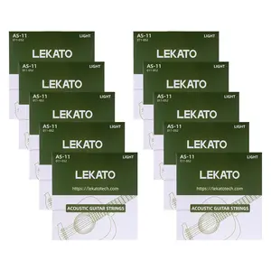 LEKATO AS-11 Acoustic Guitar Strings, 5/10 Set of 6 Hex Steel String(11-52), Phosphor Bronze Coated Acoustic Guitar Strings with Ball End