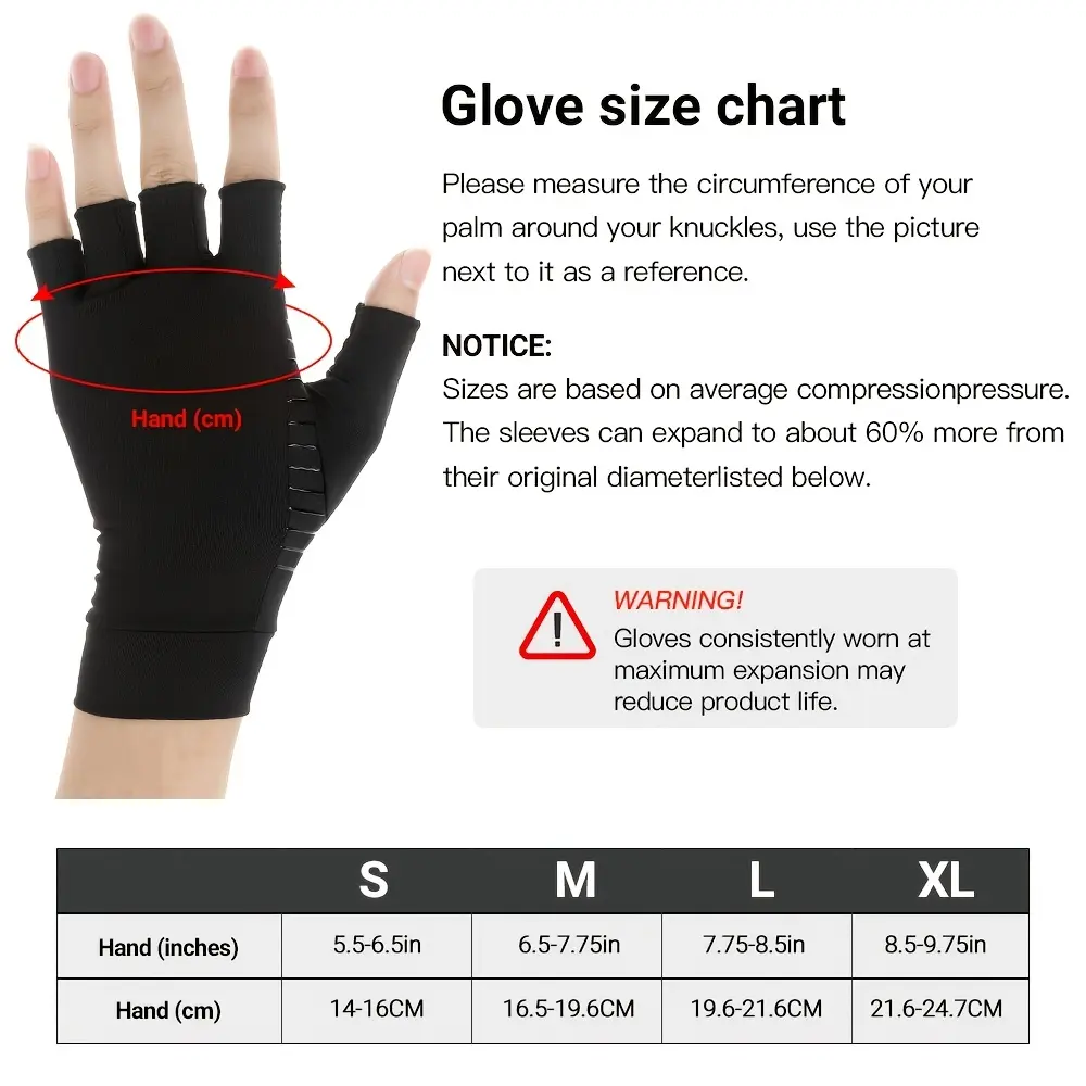 1 Pair Copper Fiber Compression Gloves - Fingerless Non-Slip Grip Gloves, Suitable for Typing, Sports - Hand Support Wrap Gloves, Unisex Half-Finger Pressure Support Gloves