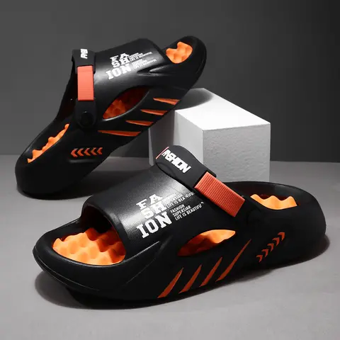 Men's 2026 Global Football Championship Print Recovery Slippers - Unisex Footwear with Massage Bubble Footbed, Thick Hollow Airy Sole, Wet-Floor Grip Traction, Adjustable Strap, Buckle, Bold "Fashion" Street Look