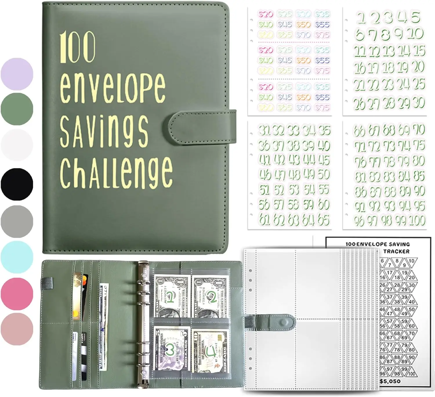 Valentine's Day Budget Binder, 1 Set 100 Envelope Savings Challenge Binder with Cash Envelope and Amount Sticker, A5 Storage Budget Planner Book, Fina