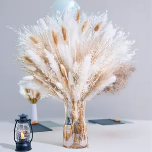 95 PCS Natural Dried Pampas Grass Bouquet - Neutral White & Beige Boho Floral Decor. Perfect for Wedding Centerpieces, Table Arrangements, Rustic Home & Vase Filler