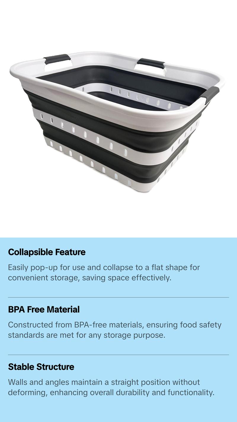 SAMMART Collapsible Plastic Rectangular Laundry Basket - Foldable Pop Up Storage Container/Organizer - Portable Laundry Hamper - Space Saving