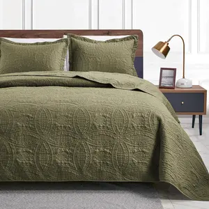 Quilts for Queen Bed Army Green Bedspreads - Soft Bed Lightweight Bedspread Comforter - Modern Style Coin Pattern Coverlet for All Season - 3 Pieces (1 Quilt, 2 Pillow Shams) Christmas Decor