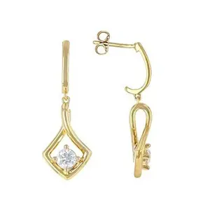 JTV Round White Lab-Grown Diamond H SI 14K Yellow Gold Over Sterling Silver Dangle Earrings 0.50ctw