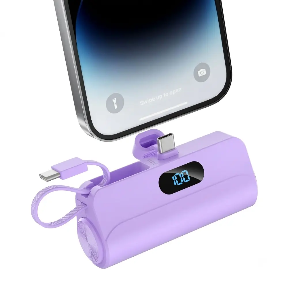 6500mAh Mini Capsule Power Bank, Portable Dual USB-C Port Charger for iPhone 17/16/15 Series & Android Phones (Pink)