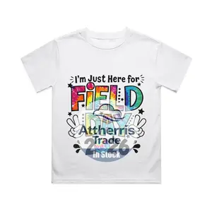 I'm Just Here For Field Day 2026 Kids Field Trip Cotton T-shirt, Graphic Print Round Neck Short Sleeve Casual Tee for Boys Girls