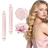 Heatless Hair Curler 4-Piece Complete Curly Kit - Satin Curling Rod Headband, Curling Rods for Damage-Free Beach Waves, Natural Waves on Color and Chemically Treated Hair (Pink, Black)