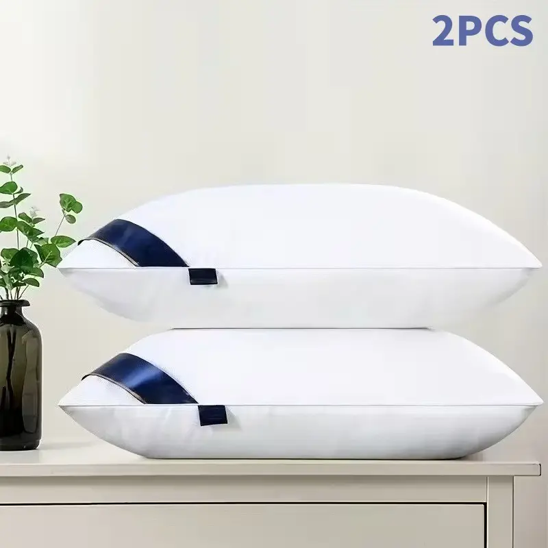 2 piece star rated hotel quality pillow - deep sleep neck support, high pillow core that never falls down all year round, hypoallergenic polyester fiber cover, machine washable