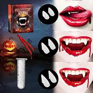 TLPUHU Vampire Fangs Teeth 6 Pairs 3 Sizes，with Adhesive Halloween Decorations Realistic Cosplay Props Favors Makeup White Party Favors Accessories  Masquerade Gift