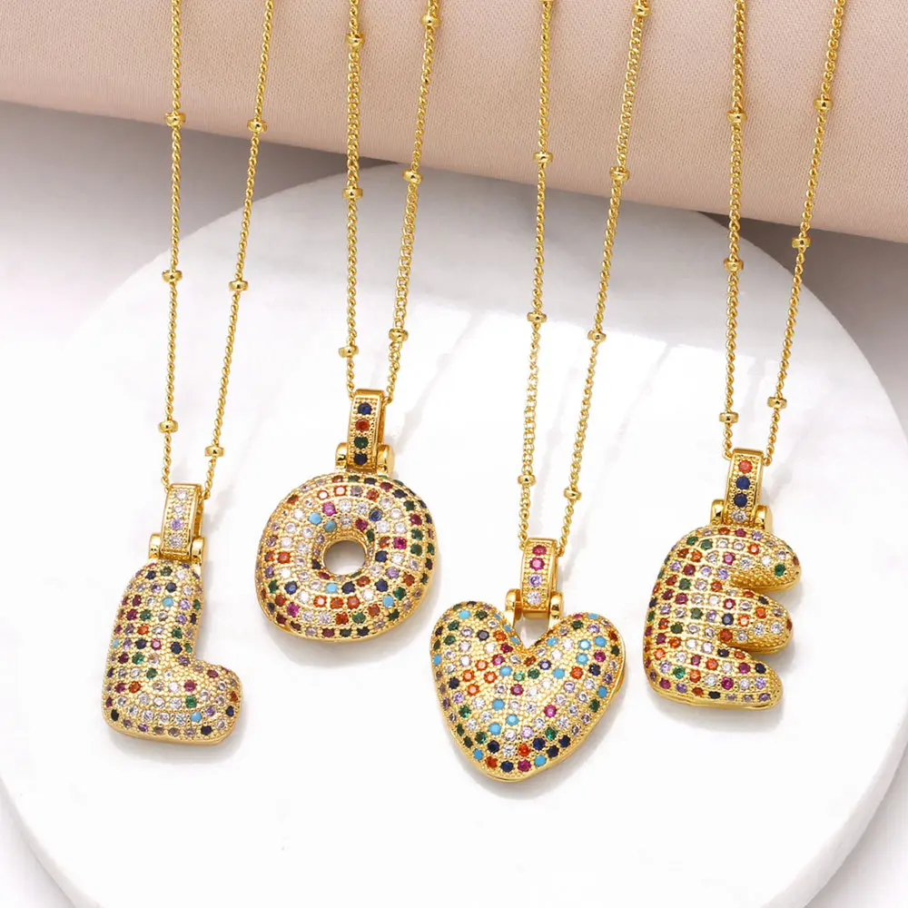 Bubble Gold Initial Necklaces Dainty Letter Necklace 14K Gold Plated Cute Name Choker Necklaces for Women Trendy Gold Personalized Jewelry Gift for Women