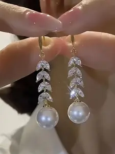 Elegant Faux Pearl & Rhinestone Decor Dangle Earrings, Fashion Jewelry for Party, Daily Clothing Decor, Trendy All-match & Exquisite Jewelry for Birthday Gift, Bling Stylish Accessory