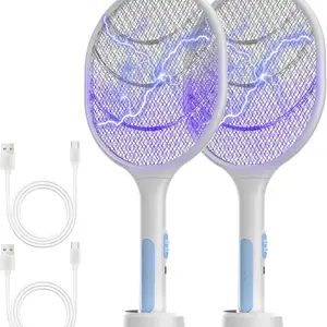 Bug Zapper 2 Pack, Electric Fly Swatter Racket Fly Zapper, 3000 Volt USB Rechargeable Fly Trap Mosquito Zapper Pest Insects Control for Home, Kitchen, Office, Outdoor