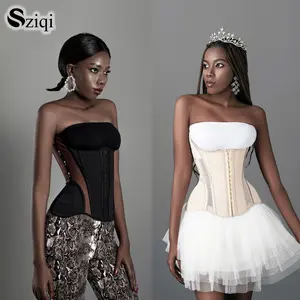 Sziqi 14-Button Short Torso Black Chocolate Ice Cream Strawberry Pie Mesh Patchwork Women's Bodysuit Soft Breathable Daily Wear