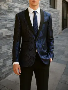 Men's Luxury Embroidered Suit Jacket, Baroque Floral Tailcoat, Satin Shawl Collar, Single Button Slim Fit Evening Dress