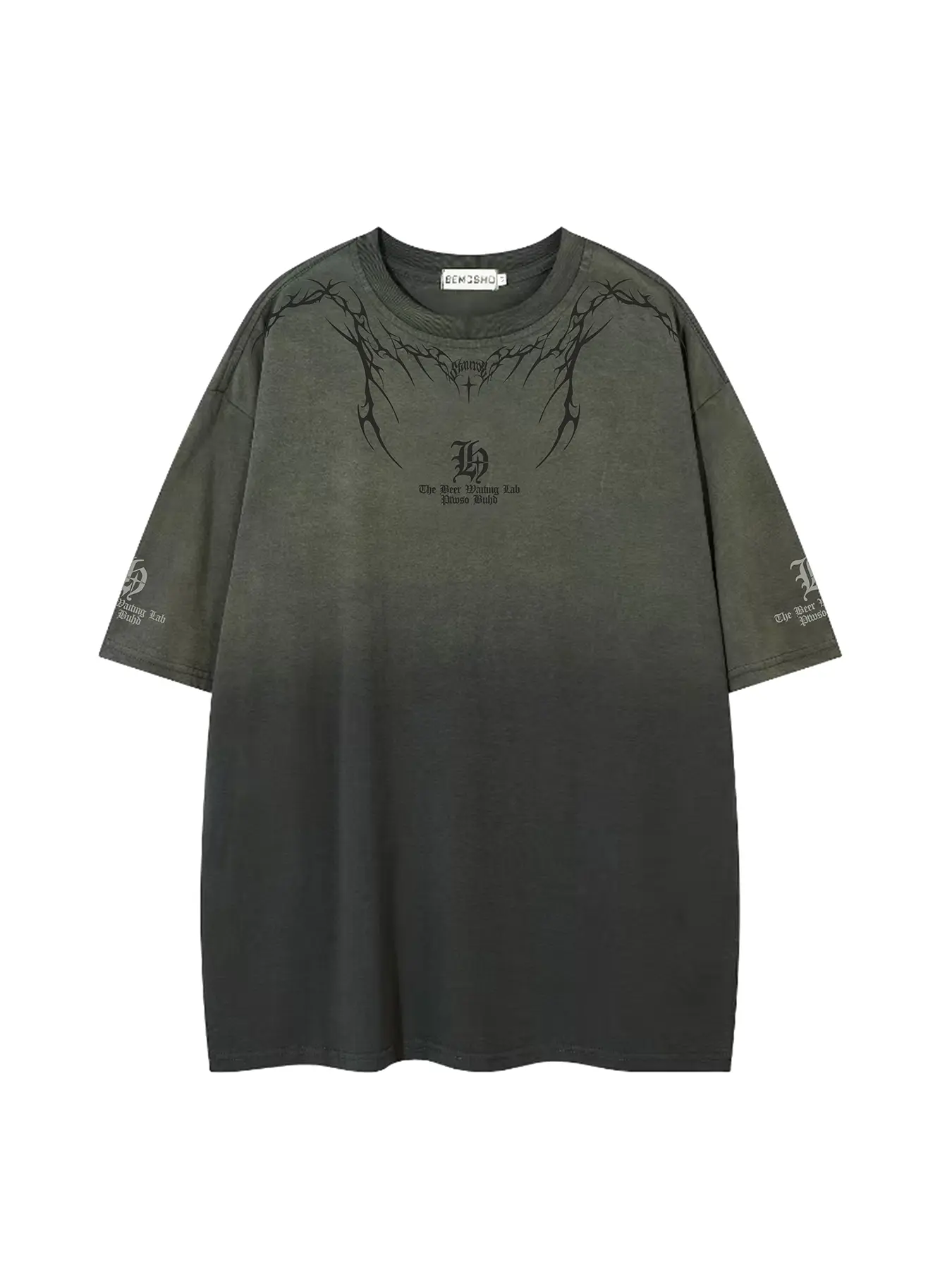American Vintage Washed Tie-Dye Gradient Letter Cross Short Sleeve T-Shirt, Unisex Streetwear Trendy Fashion Casual Basic Round Neck Half Sleeve Tee
