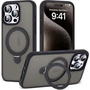 Matte Magnetic Ring Stand Phone Case For iPhone 17 Pro Max 17 16 15 14 13 12 Pro Max Pro Plus, Translucent Hard PC Back Soft TPU Bumper Shockproof Anti-Drop Protective Cover, Built-in Metal Kickstand Compatible With MagSafe Wireless Charging
