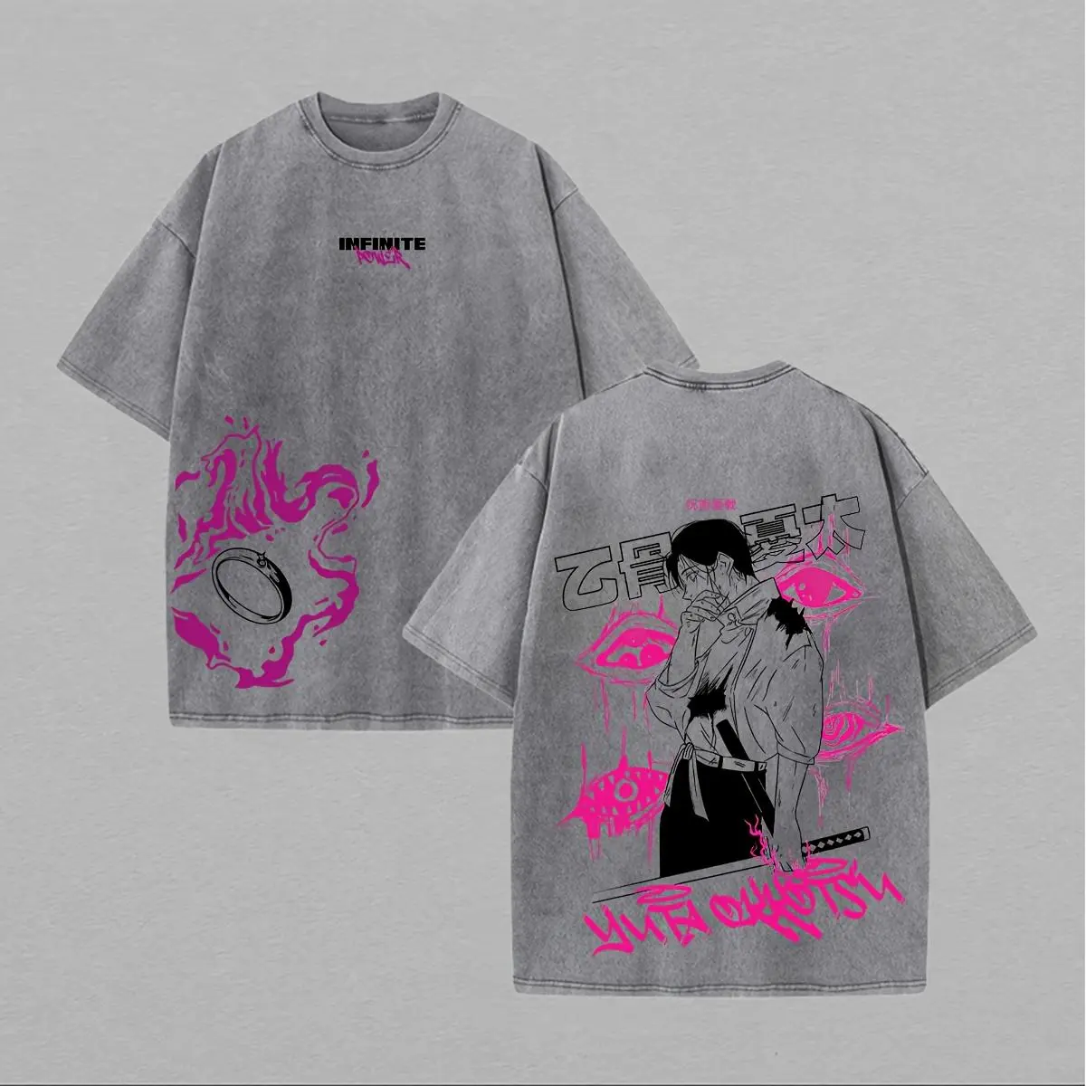 Menswear Men's Jujutsu Kaisen Maki Zenin Printed Distressed Festive Vintage Short Sleeve Round Neck T-Shirt - Unisex Washed Streetwear Top with Great Everyday Fit, a16