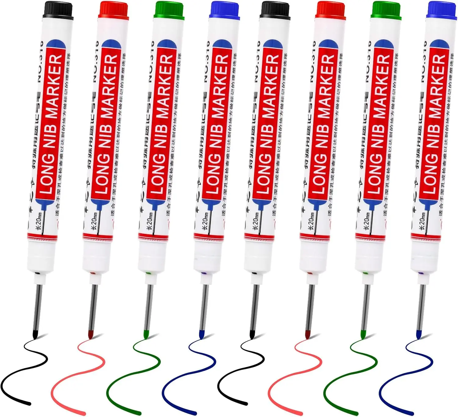 12 PCS Long Head Deep Hole Marker - Long Nib Marker, Multi-purpose Deep Hole Marker Pens, Quick Dry Waterproof Colorful Carpenter Pen Markers for Construction Bathroom Woodworking