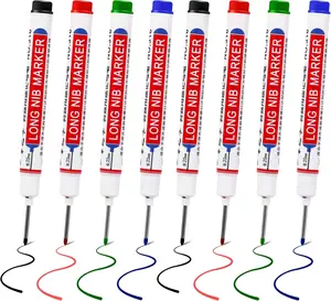 12 PCS Long Head Deep Hole Marker - Long Nib Marker, Multi-purpose Deep Hole Marker Pens, Quick Dry Waterproof Colorful Carpenter Pen Markers for Construction Bathroom Woodworking