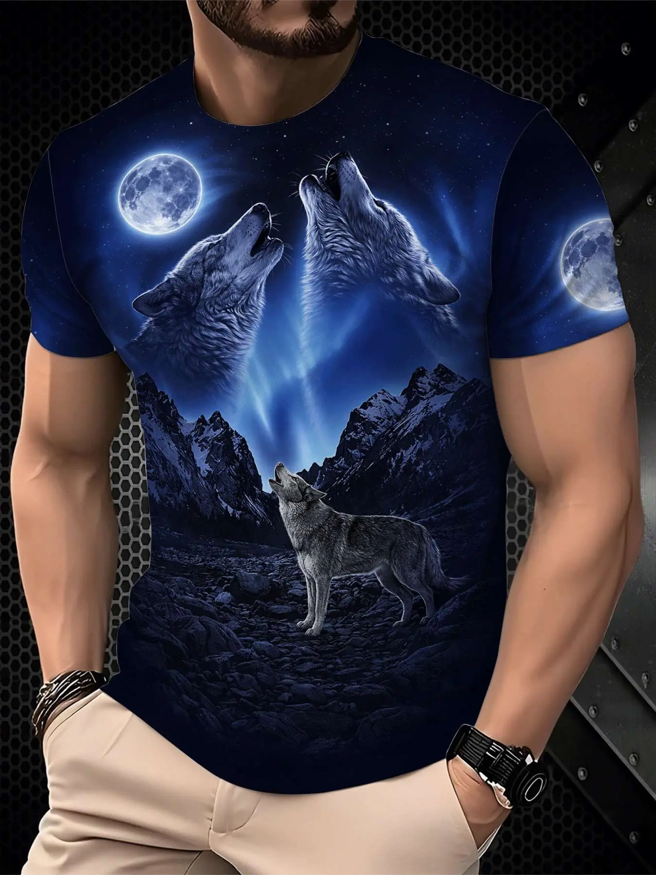 Men's Printed T-Shirt - Black/Gradient Multi-color Trendy Top, Round-neck Short-Sleeved T-shirt, suitable for daily wear, casual gatherings, fashionable gradient style, machine washable, Menswear, Streetwear