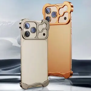 Minimalist iPhone Case Metal Corner Case Cover for iPhone 17 Pro Max Metal Magnetic Protector Lens Case