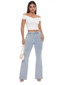 Womens Flare Jeans High Waisted Wide Leg Baggy Jean for Women Stretch Denim Pants M042707 Fabric Womenswear flared pants