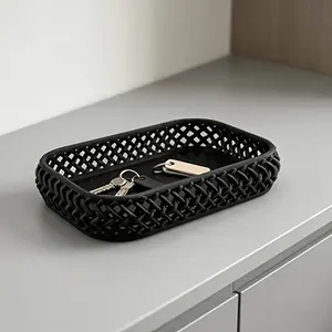Elegant Woven Hollow Desktop Organizer, Jewelry Makeup Brush Storage Box, Entryway Key Miscellaneous Tray, Minimalist Desk Decorative Tray